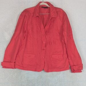 Jones New York Women's Pink 100% Linen Red Button‎ Shirt Size 14